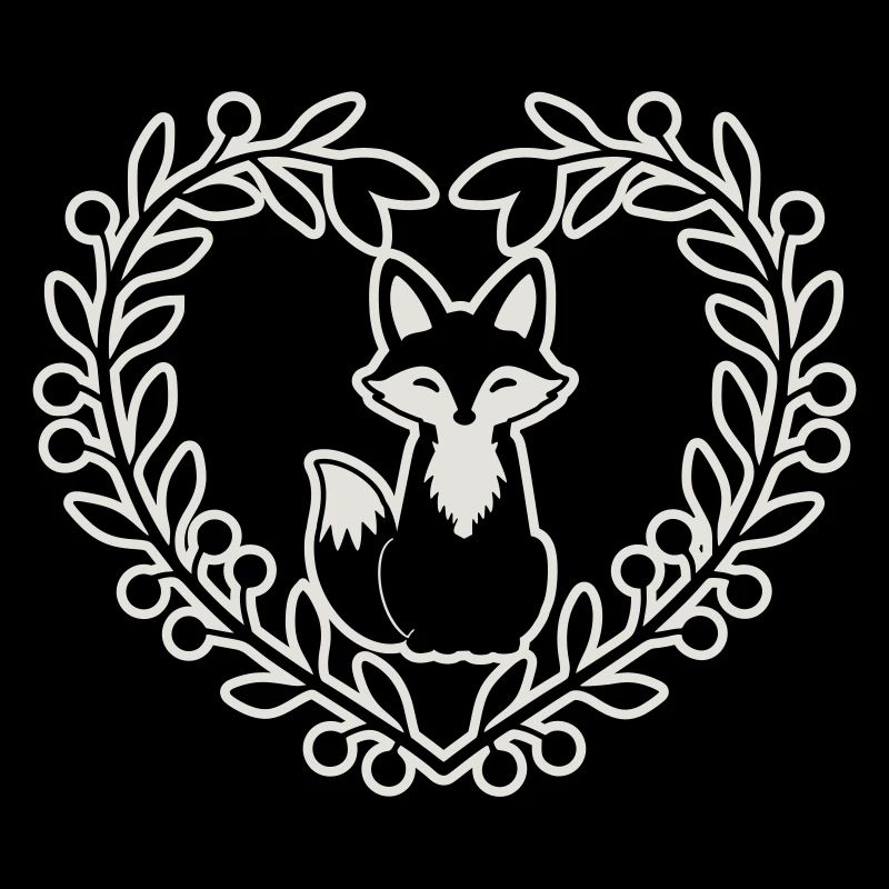 Renard mignon dans une couronne de feuilles - dessiné à la main