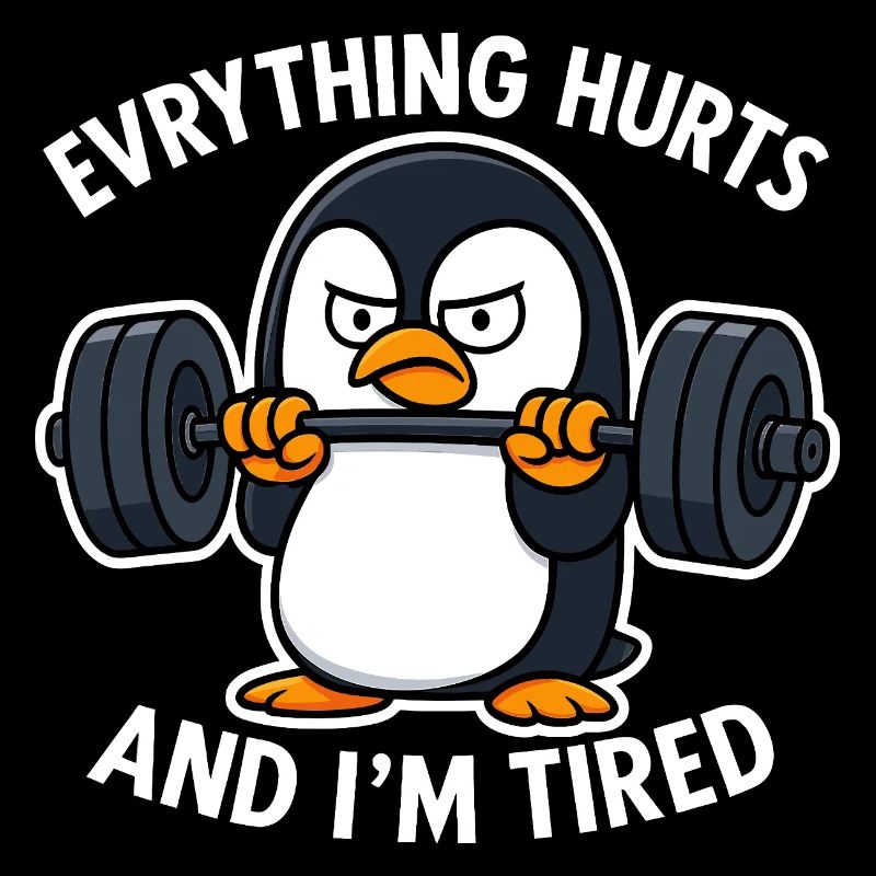 Grumpy Penguin Lifting Weights