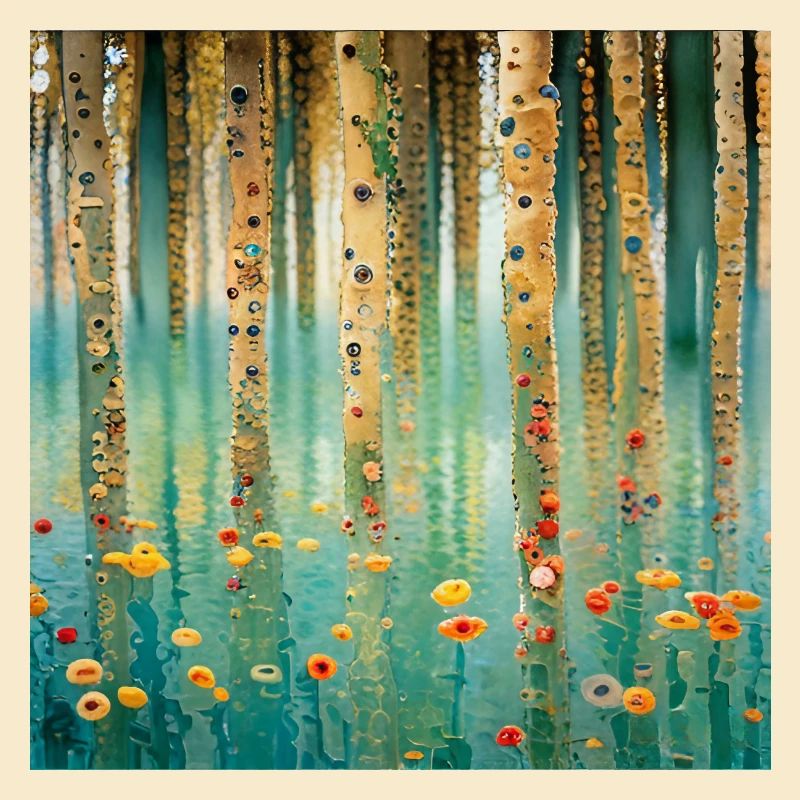 Forêt abstraite de fleurs et reflets