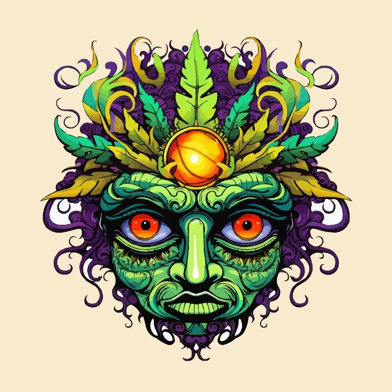Psychedelic Mask Face with Sun Crown