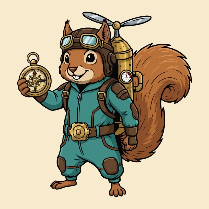 Squirrel Steampunk Aviator Jetpack-Kompass
