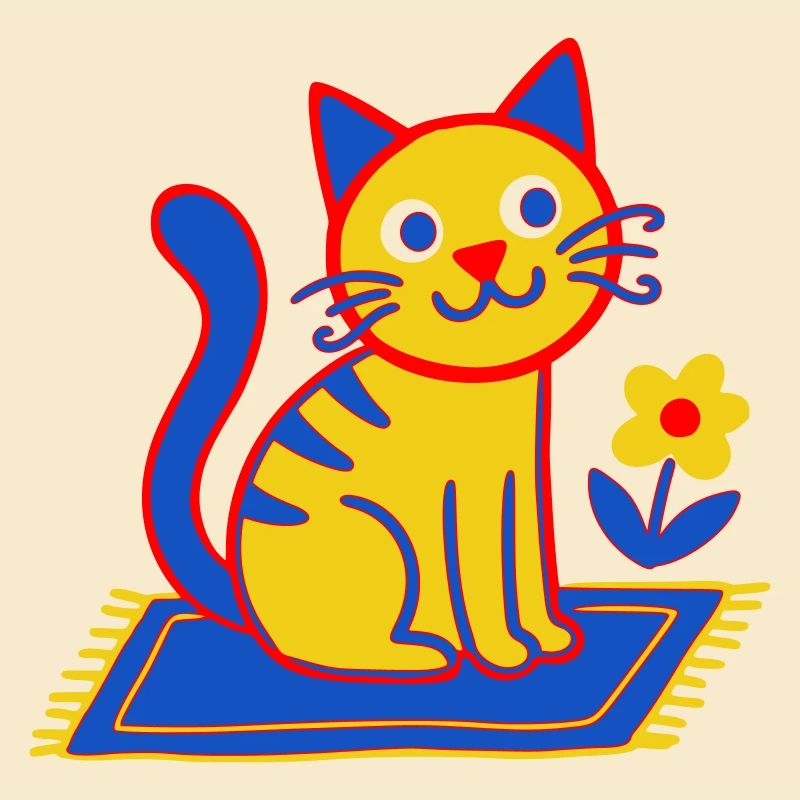 Bunte Katze auf Teppich in einer Blütenwiese