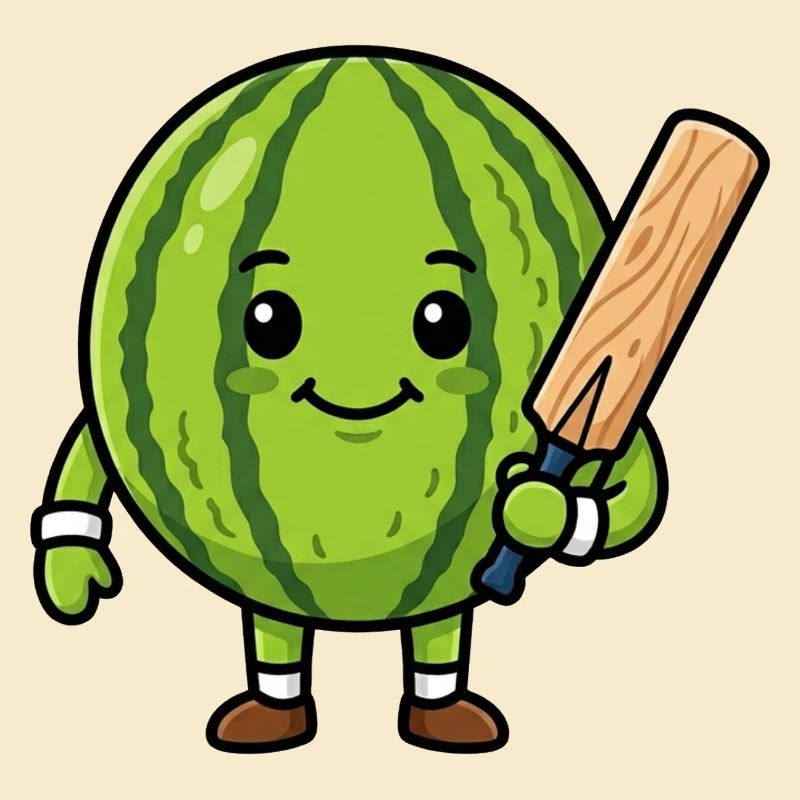 Drôle de pastèque avec une batte de cricket