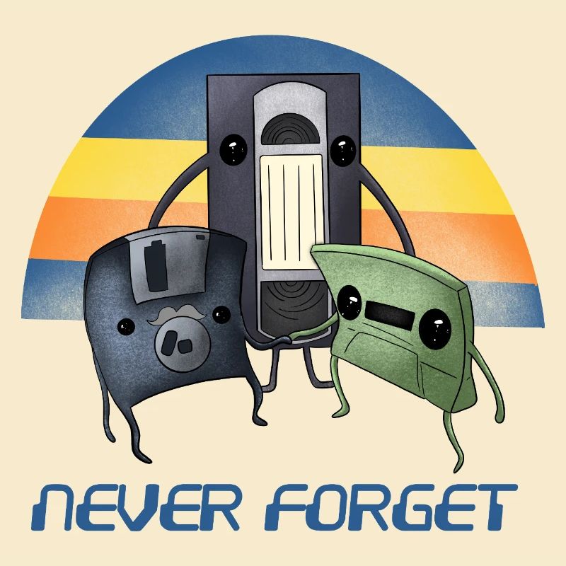 Never Forget Retro 90s Cassette VHS Floppy Disk 