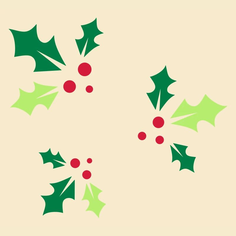 three holly branches with three red berries