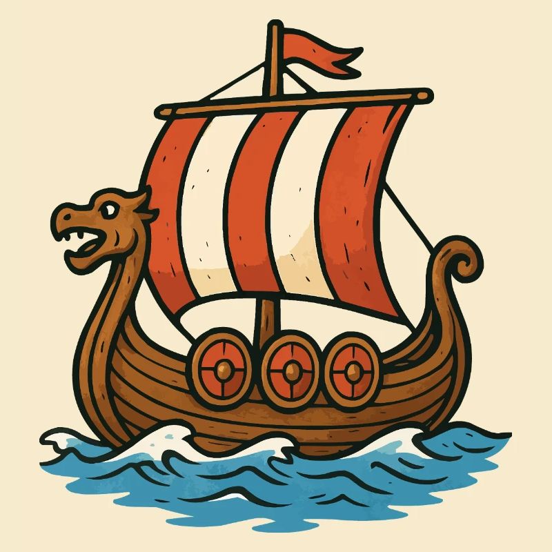 Wikingerboot mit rotem Segel