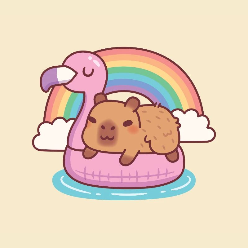 Mignons frissons de capybara sur Flamingo Float Rainbow