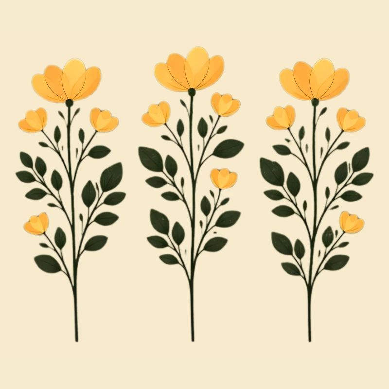 Trois Branches de Fleurs Dorées