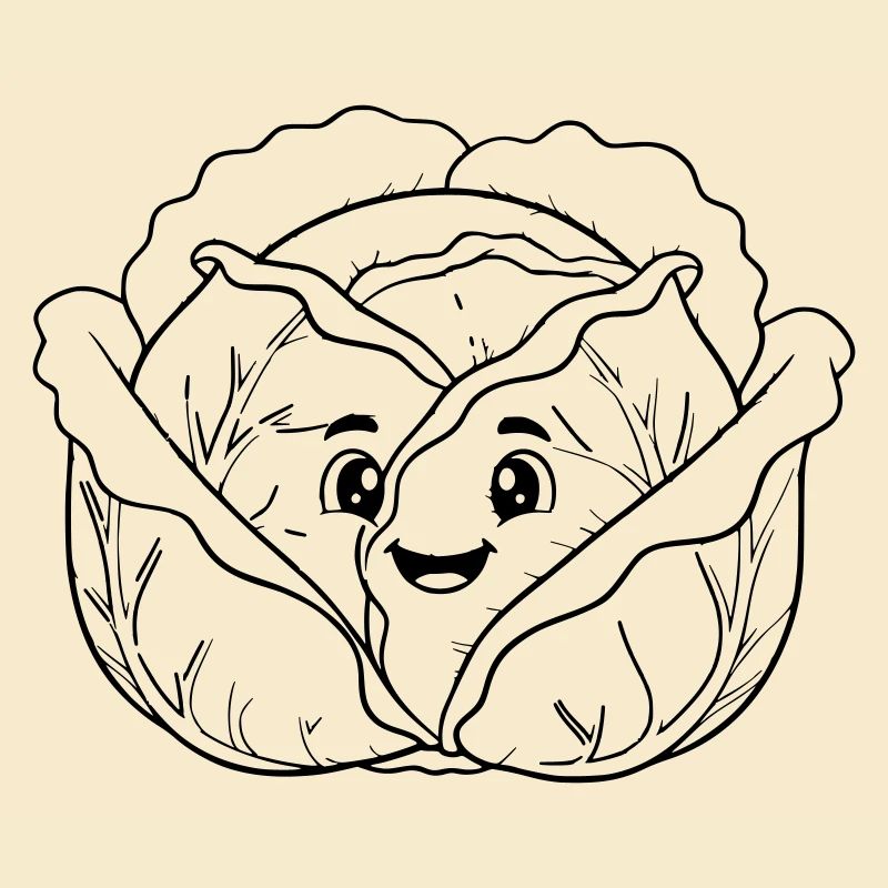 Cabbage Vegetable Kawaii Outline