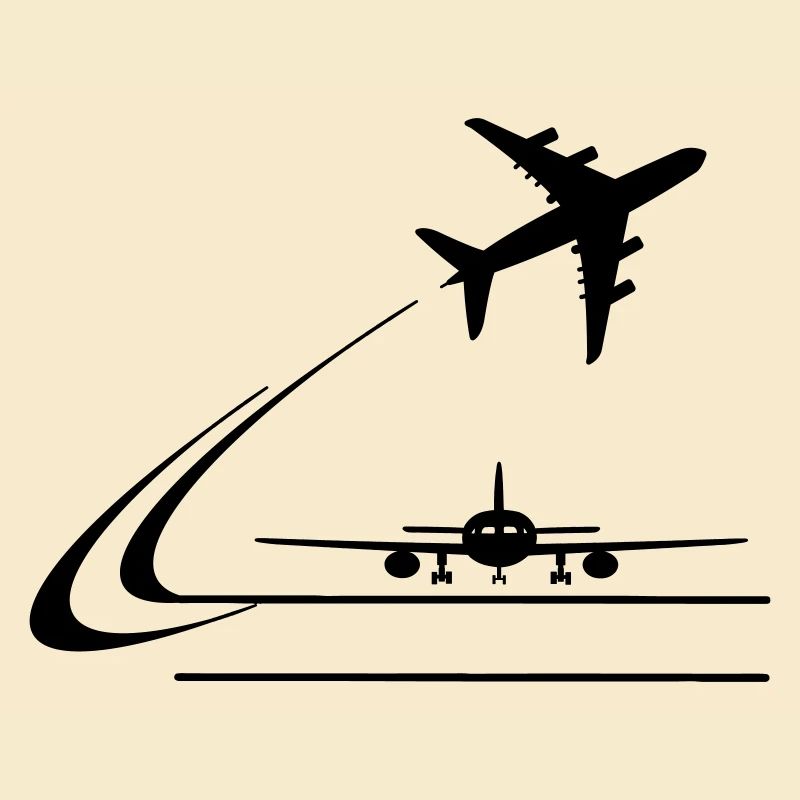 Front view airplane and away flying airplane