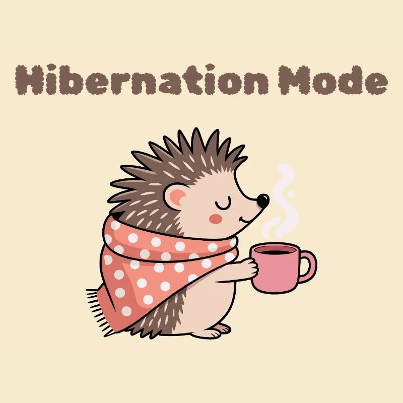 Winterschlafmodus – Süßer Igel mit heißem Getränk