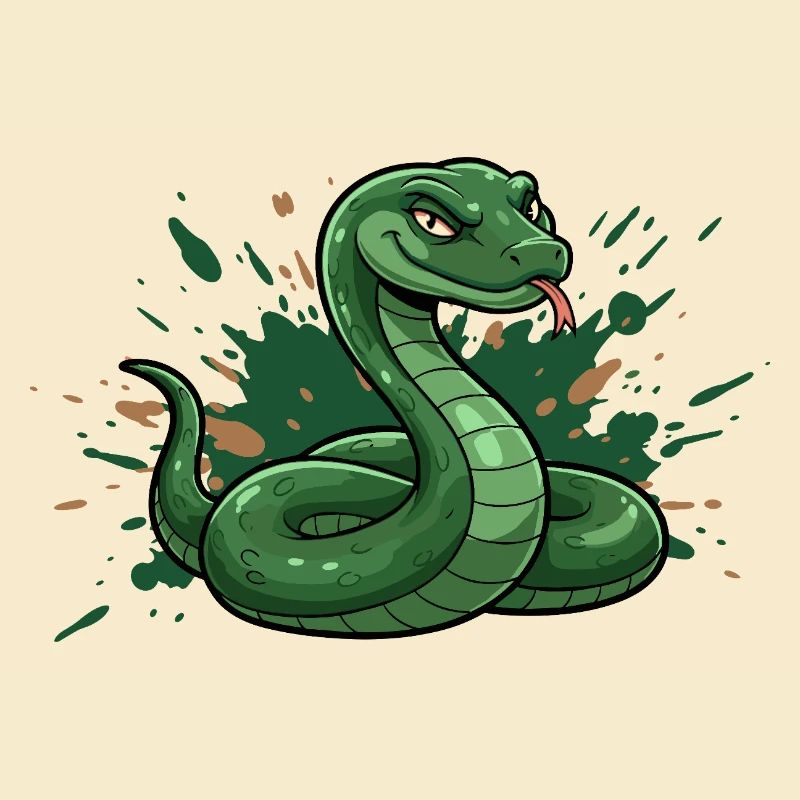 Serpent de dessin animé vert avec éclaboussures
