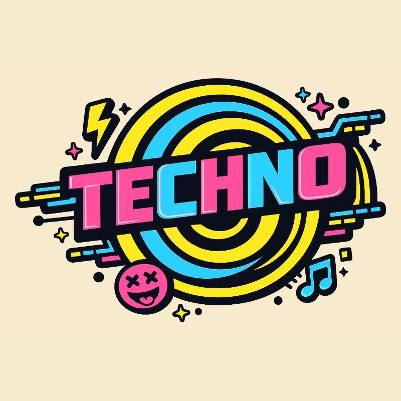 Techno Neon Retro Circle