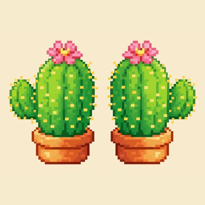 Pixel Cactus Twins in Pot