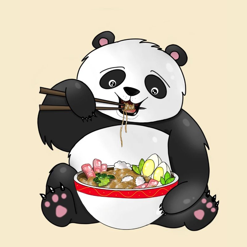 Panda mignon mangeant des nouilles
