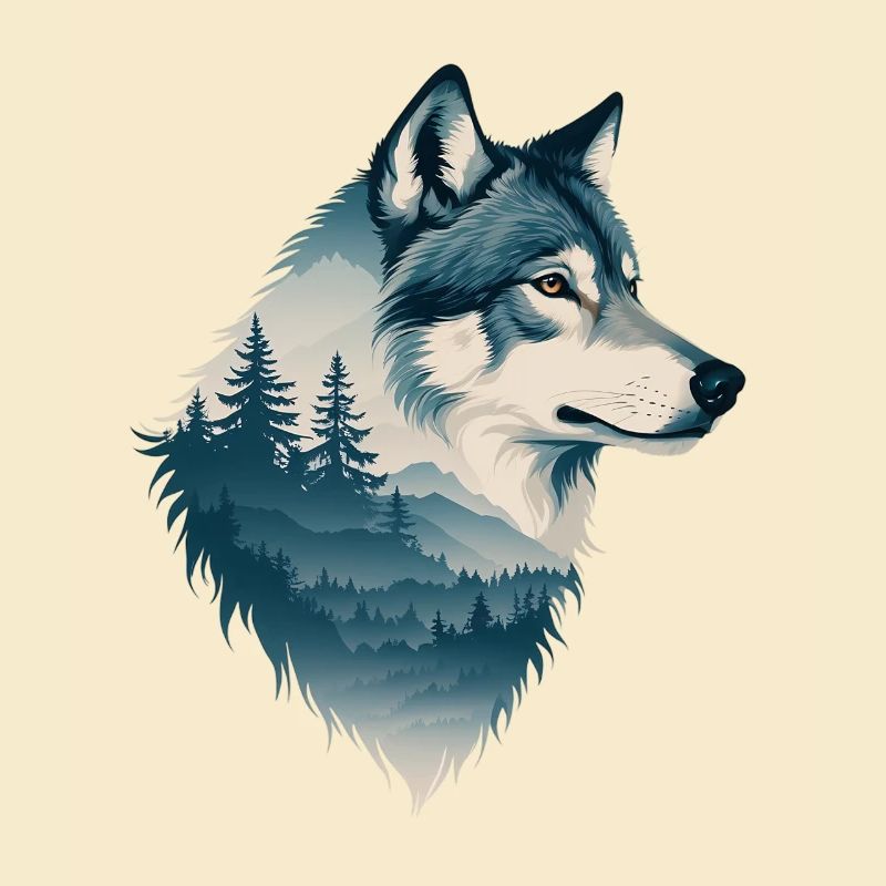 Blauer Wolf im Wald