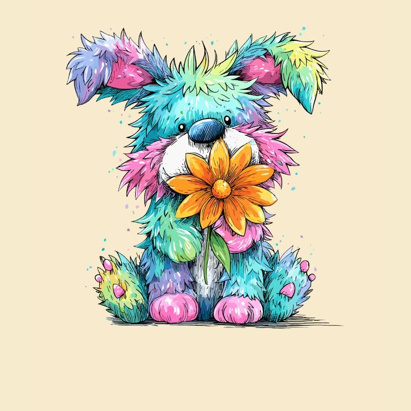 Chiot coloré avec une fleur