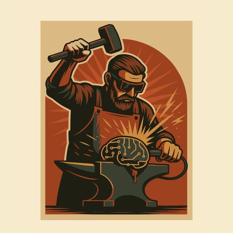 Blacksmith forges brain on anvil