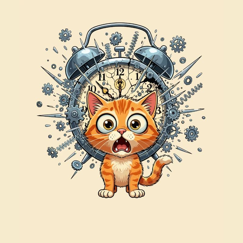 Steampunk cat in front of clockwork