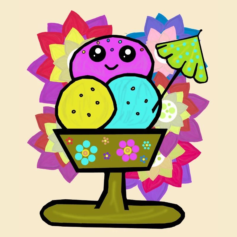 Retro Eis Eiskrem Eisbecher Vintage Blumen 