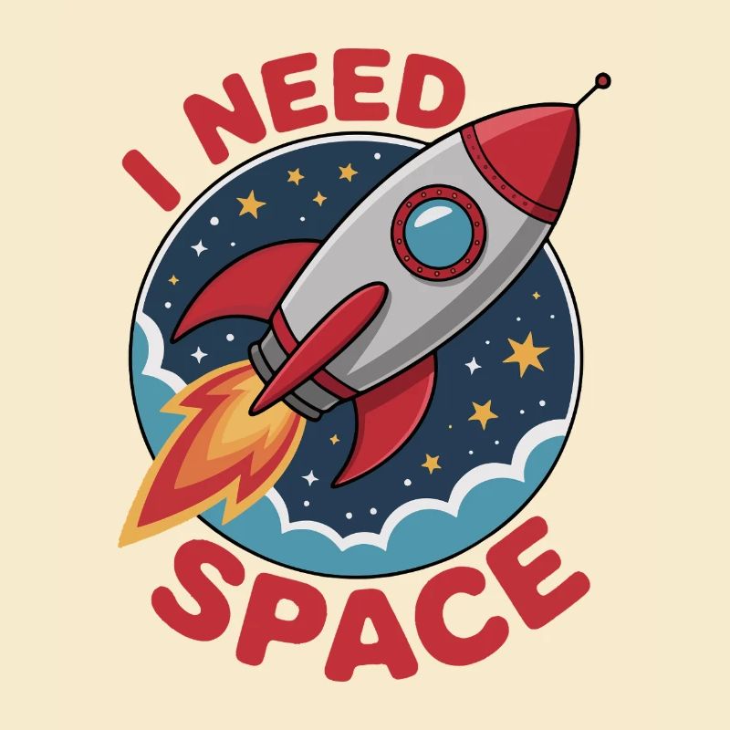 Rocket dans l’espace, style dessin animé - « J’AI BESOIN DE L’ESPACE