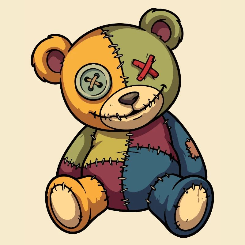 Patchwork Teddy Bear Unique Made of Patch Button Eye