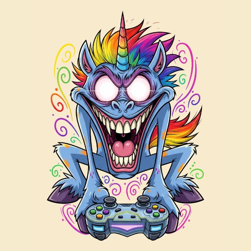 Verrücktes Gaming Einhorn mit Controller Gamer