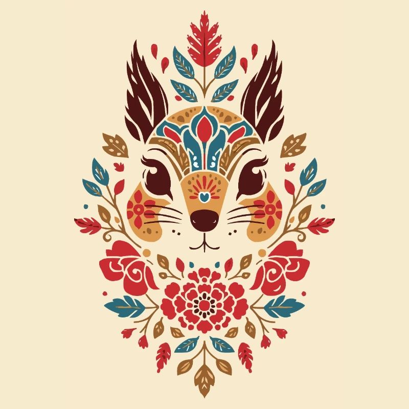 Blumen Eichhörnchen Kopf Folk-Art