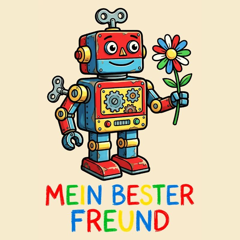 Farbenfroher Roboterfreund mit Blume
