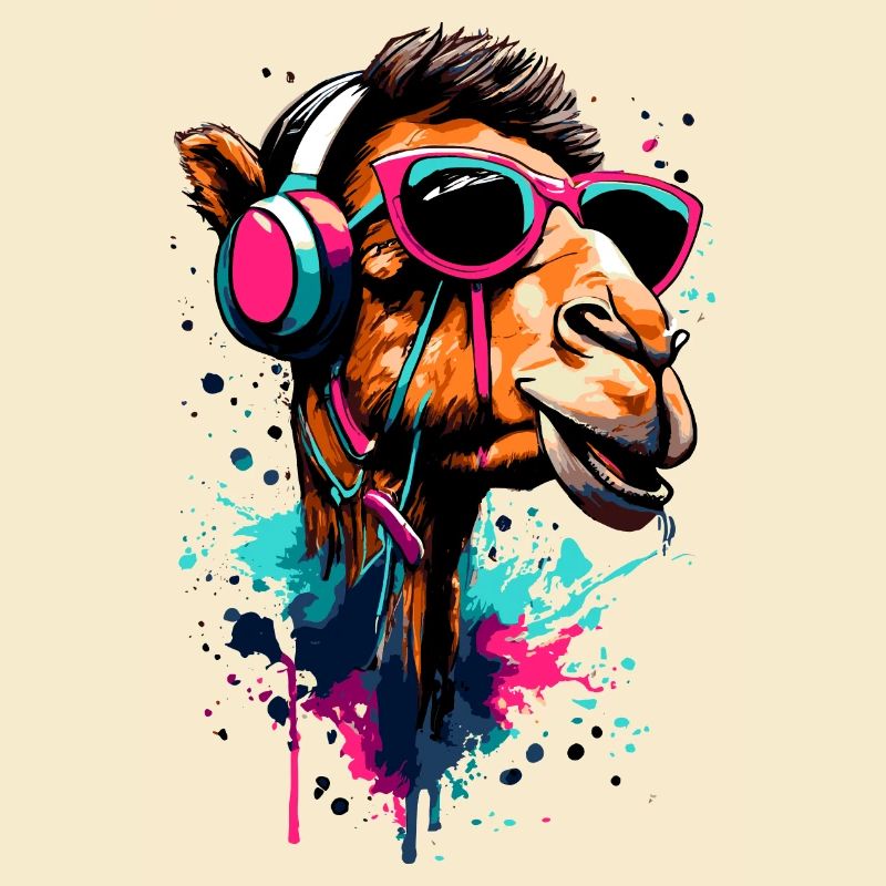 Kamel Dromedar Farbenfroh mit Kopfhörer - DJ Kamel