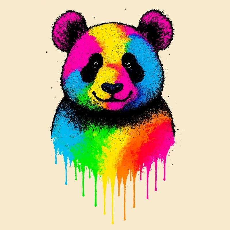 Rainbow Panda Dripping Art