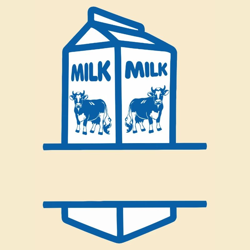 Blauer Milchkarton mit Kuh-eigenem Text