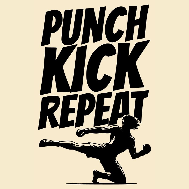 Graphique de kickboxer avec texte de répétition de coup de pied