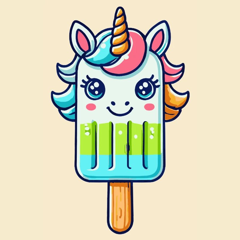 Une glace sur un bâtonnet en forme de licorne colorée