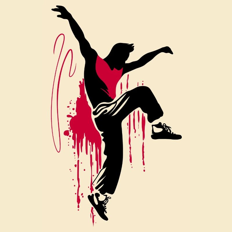 Breakdancer Dancer Silhouette in Red Black