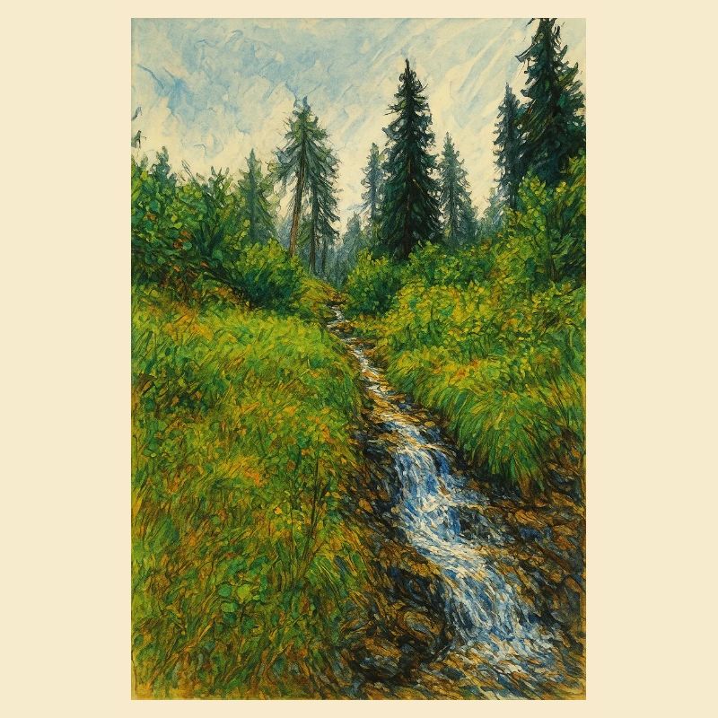 Sketchart Landschaft mit Bächlein in der Schweiz