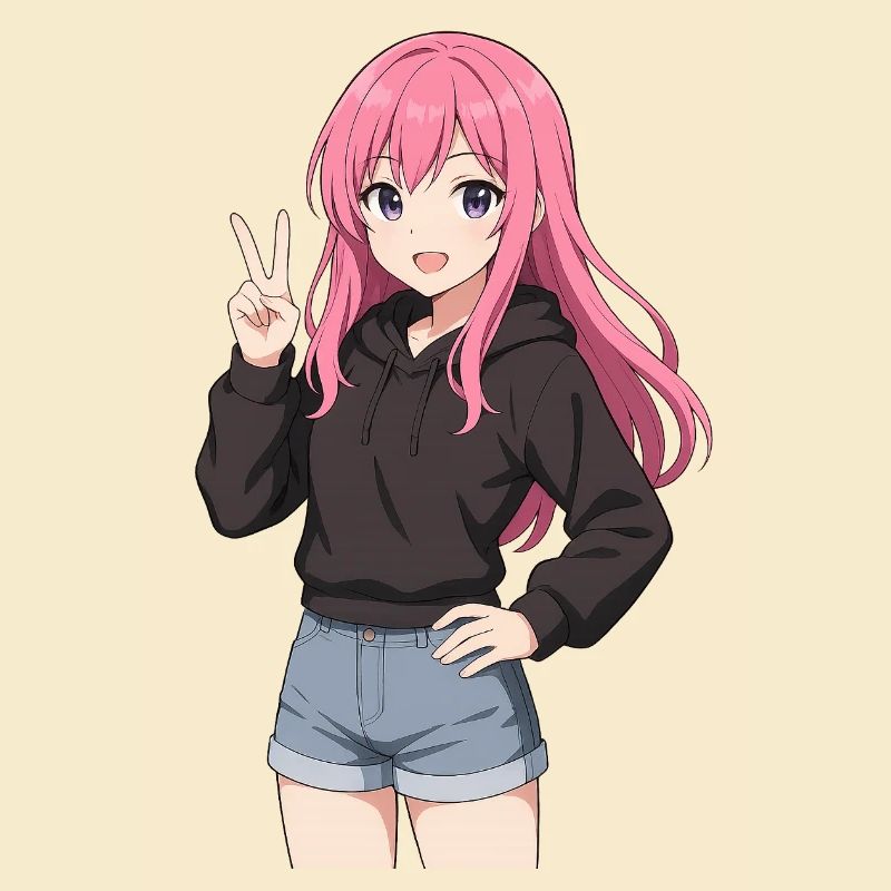 Fille d’anime avec sweat à capuche rose