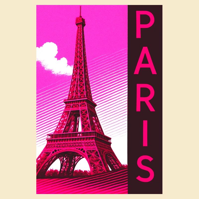 Paris Pink Eiffel Tower Retro