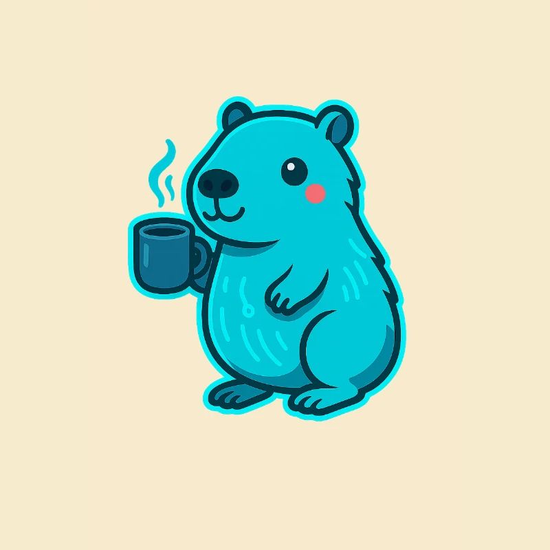 Blauer Capybara mit Kaffee