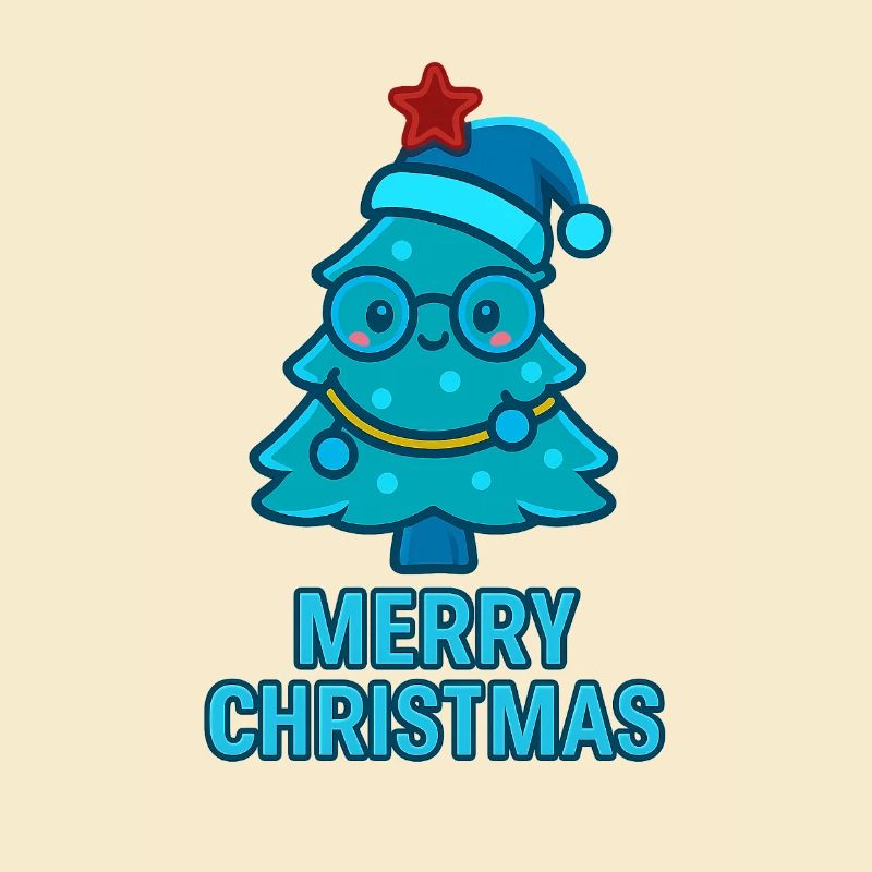 Blauer Comic-Weihnachtsbaum mit Brille