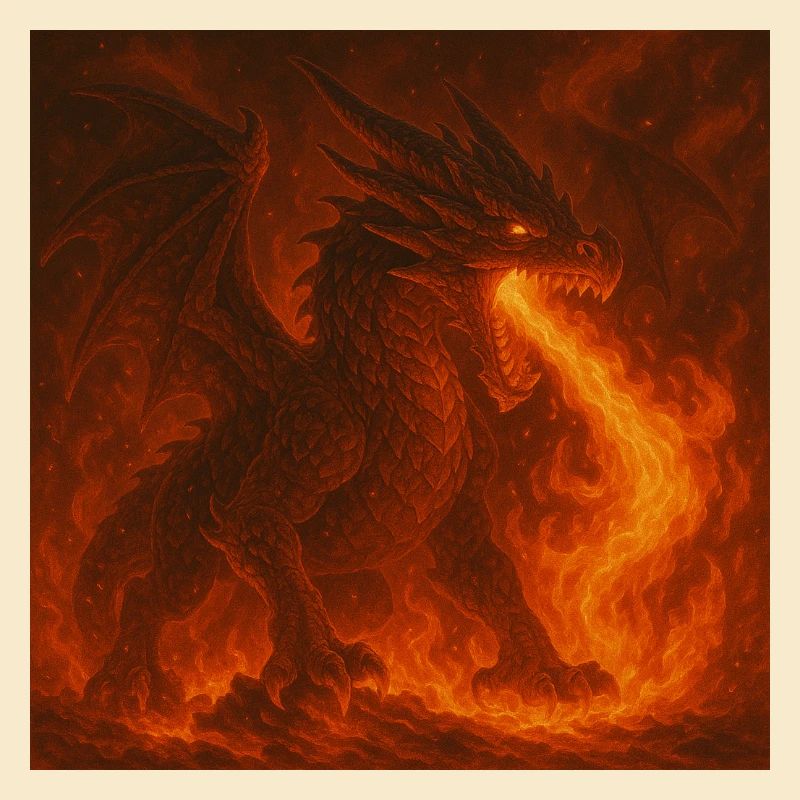 Fire dragon in glowing flames
