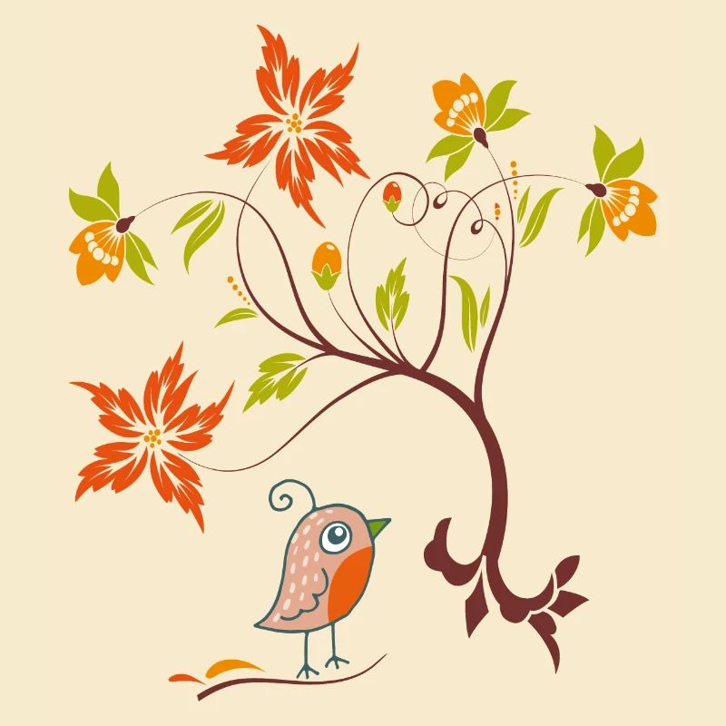 Vrille de fleur avec petit oiseau