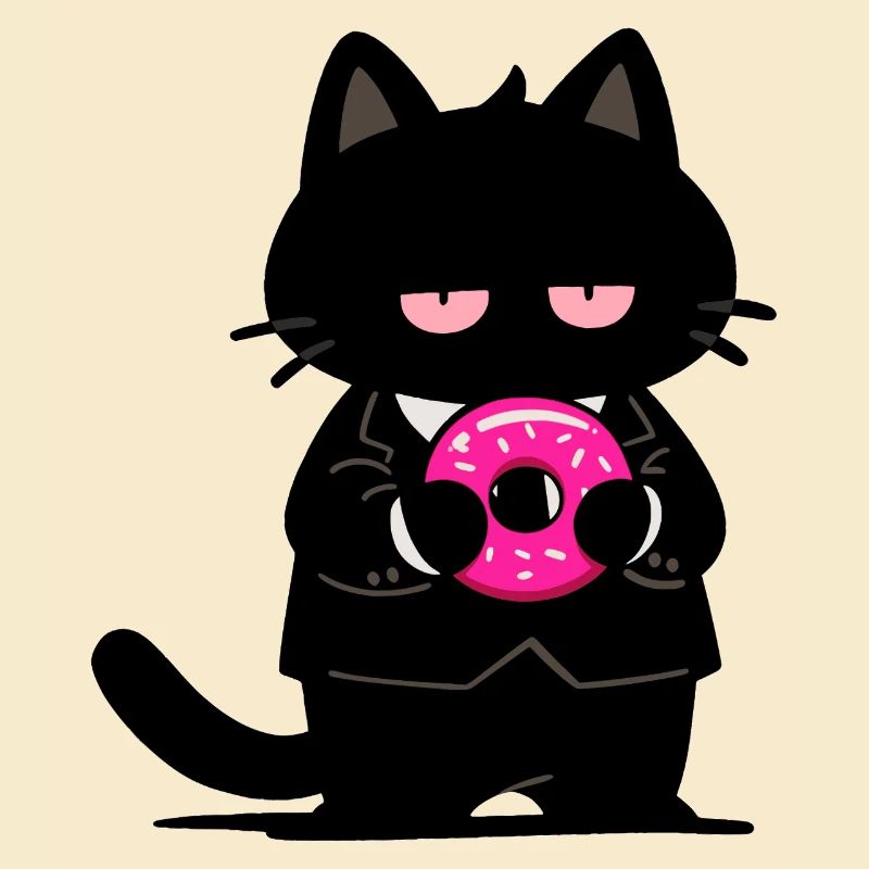 Chat noir avec un donut rose