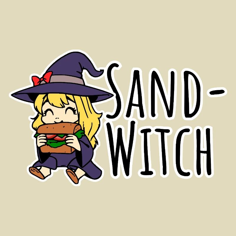 Sand-Witch, the little witch eats a sandwich