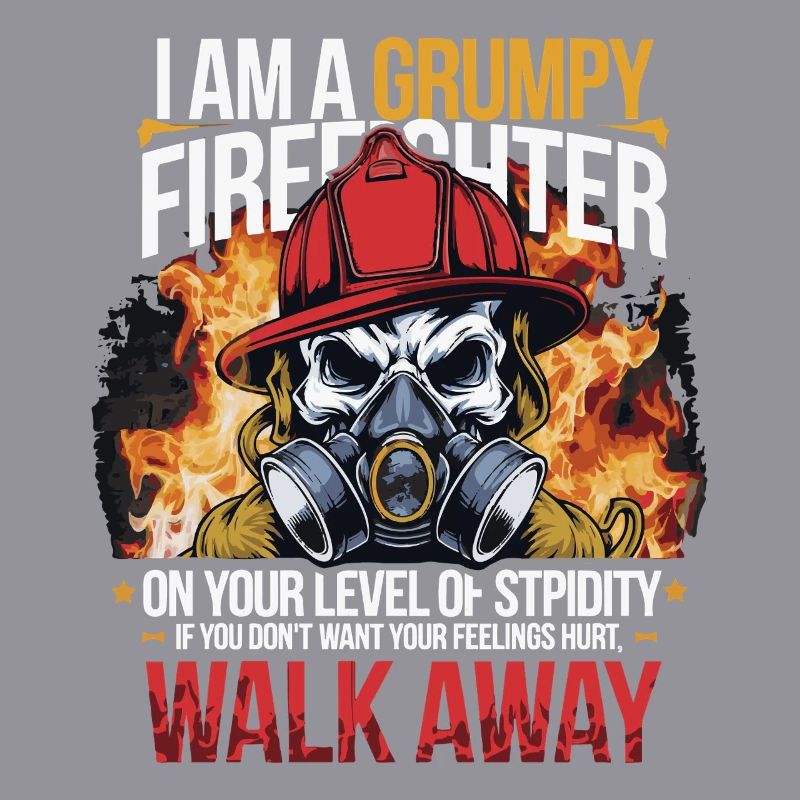 Grumpy Firefighter Skull Design
