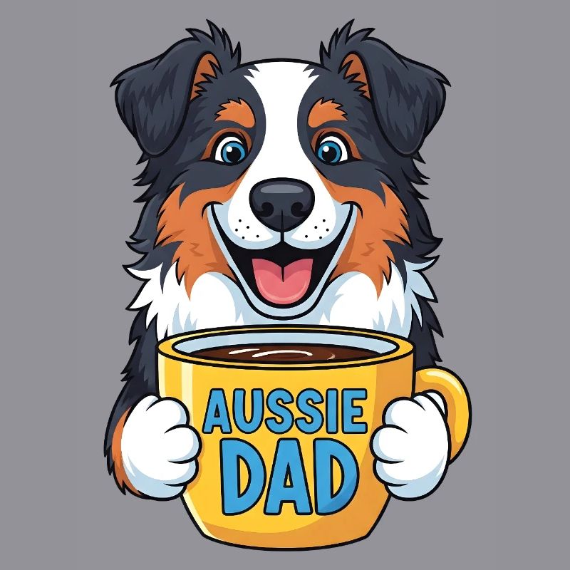 Australian Shepherd with Coffee Mug - Aussie Dad
