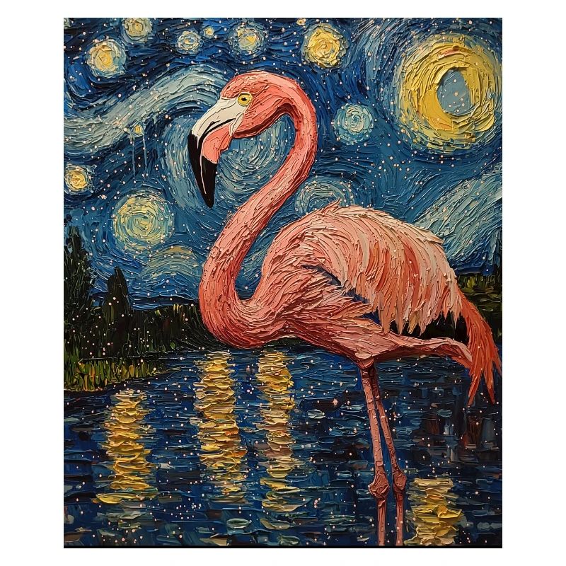 Flamingo Van Gogh Style Starry Night