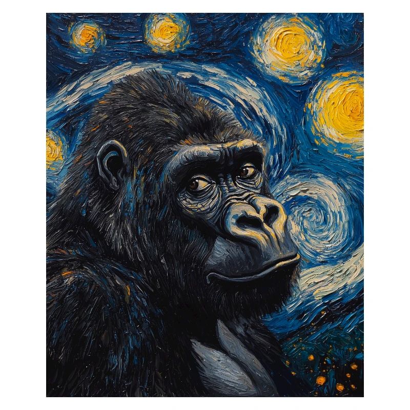 Gorilla Gorillas Monkey Van Gogh Style Starry Night