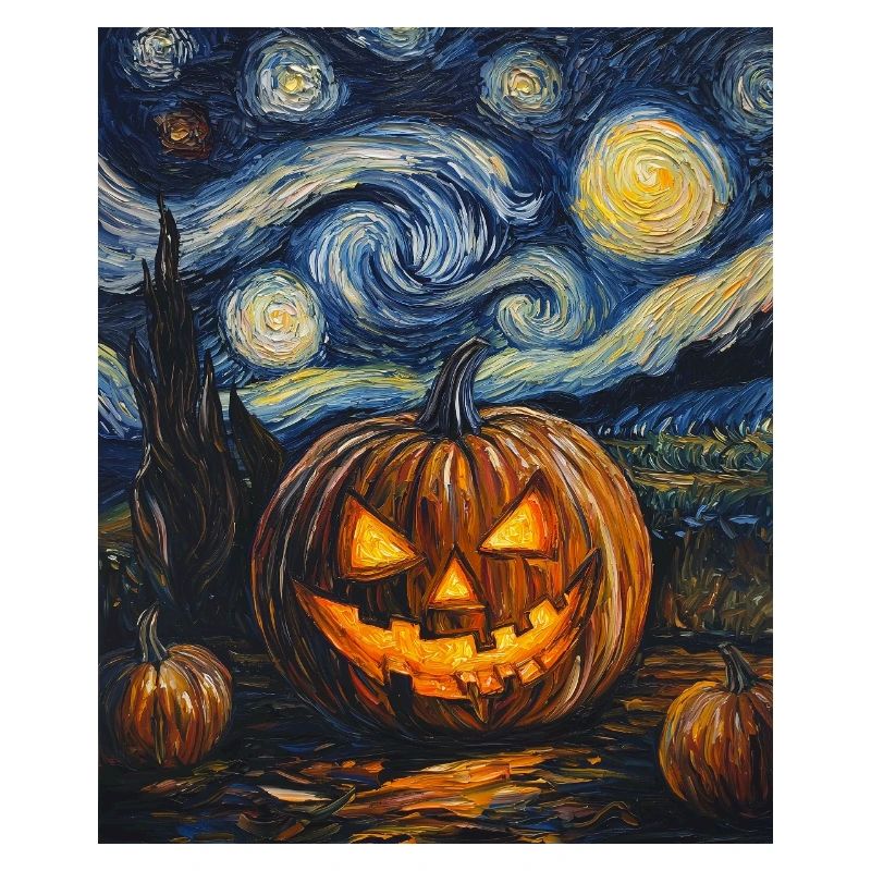 Pumpkin Halloween Van Gogh Style Starry Night