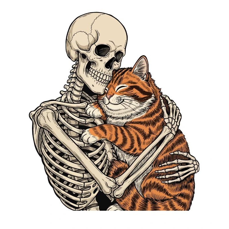Skeleton Hugging Cat — Spooky Cat Skeleton Cuddle